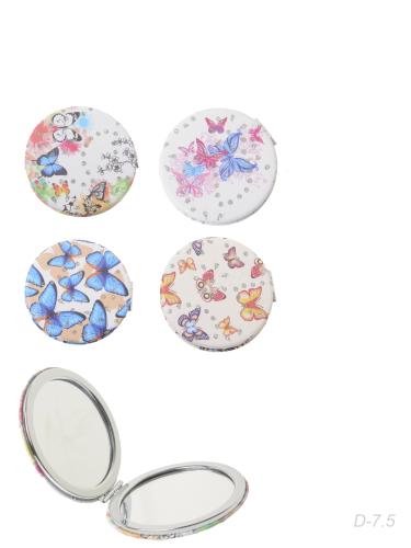 Зеркало карманное 7 см / GT352 /уп 50/300/ кожзам, стразы микс