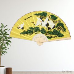 Веер 90 см бамбуковая основа Желтый с Птицами / 622-13 /уп 52/742907