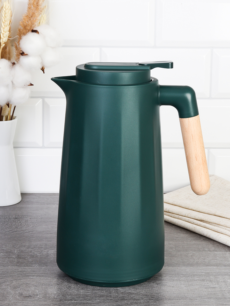 Термос кувшин 1 л с деревянной ручкой Грани / KL-919 /уп 20/ Темно-Зеленый