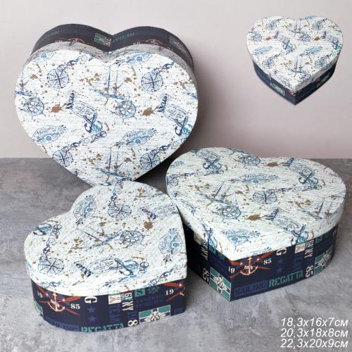Коробка подарочная 3 штуки Сердце / 1158 /уп 24/16*18.3*7/18*20.3*8/20*22.3*9cm