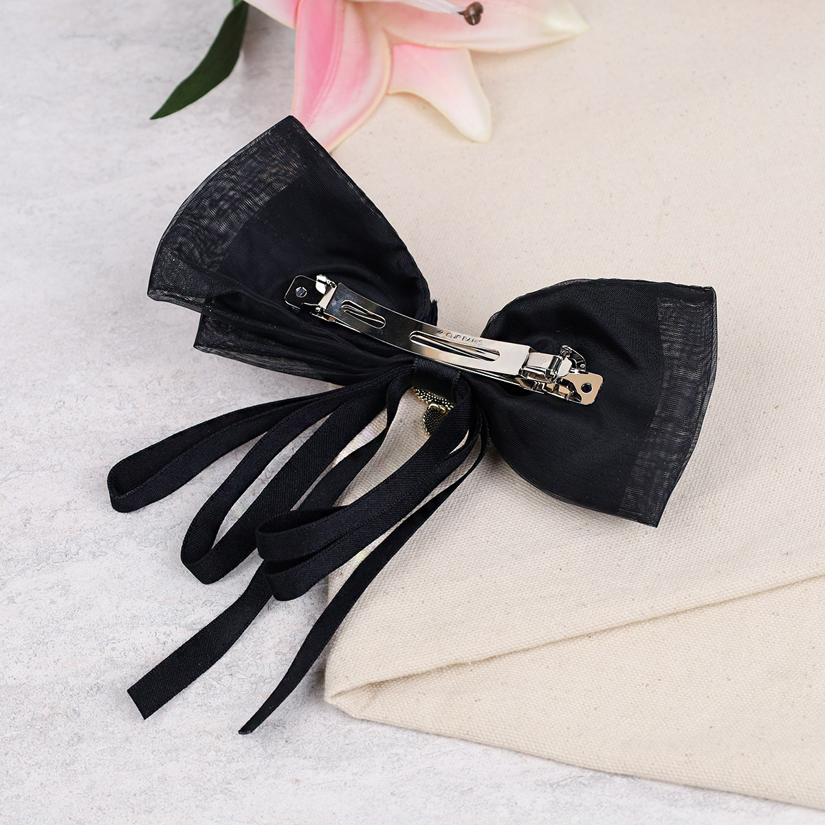 Бант-заколка для волос / MZ47-81 /уп 12/ черная