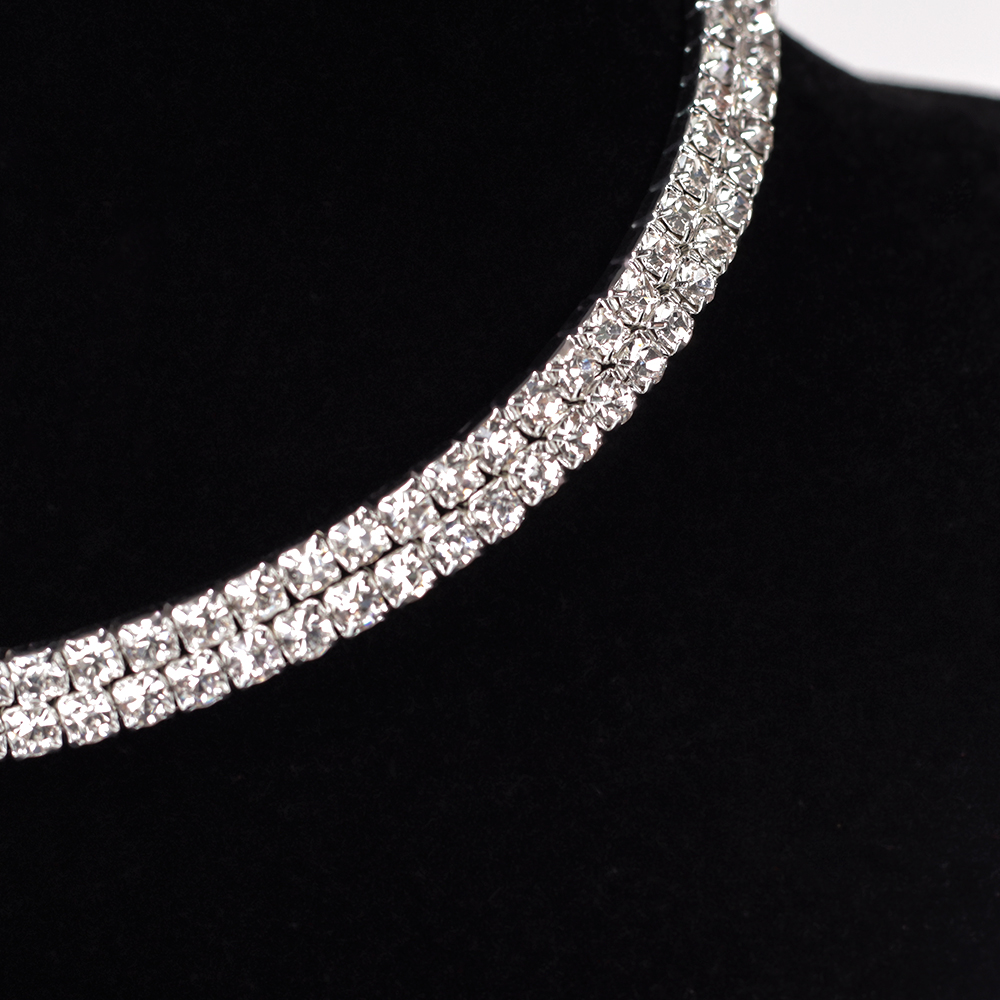 Чокер стразы 2 ряда / 12-2 /уп 24/серебро