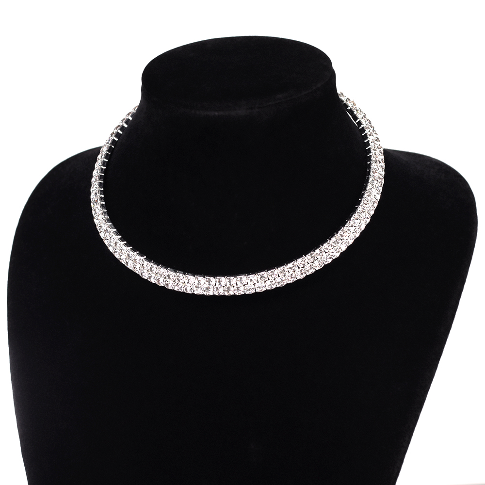 Чокер стразы 2 ряда / 12-2 /уп 24/серебро