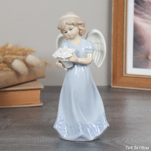 Фигурка Ангел 18 см голубое платье / YZ015029 /уп 36/фарфор