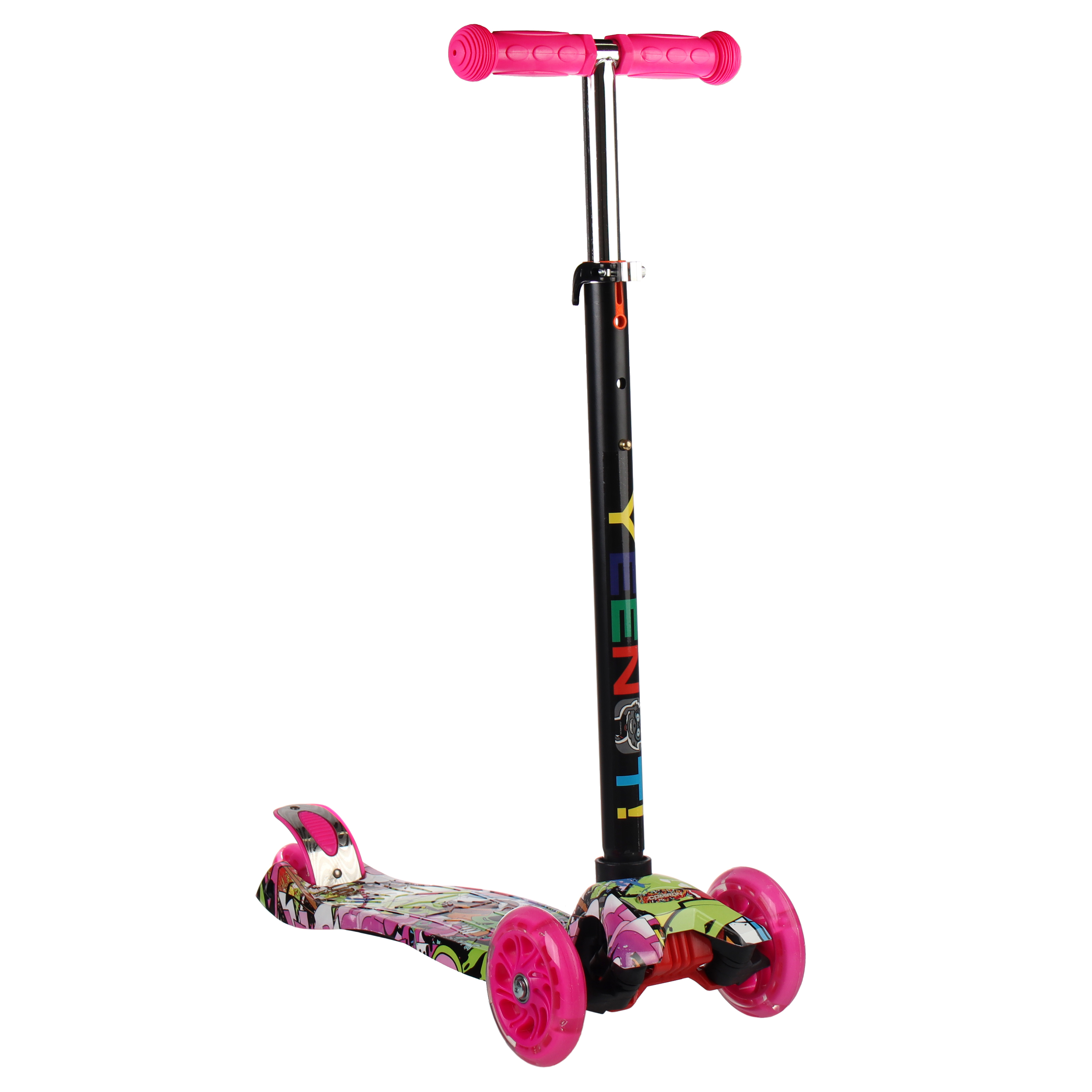 Самокат трехколесный для детей от 3-х лет Yeenot GT4108P15, нагрузка до 50кг, вес 2.3кг, светящиеся колёса PU116мм, цвет граффити Glamour  БК/уп10
