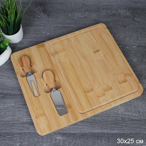 Доска разделочная и нож для сыра 25x30x1.5 см / KF-S10 /уп 24/* бамбук нож и вилка
