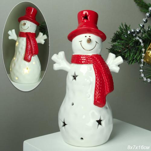 Фигурка Снеговик с подсветкой 16 см новогодний / FP23594 /уп 48/LED фарфор