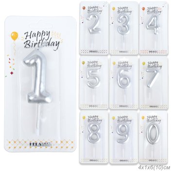 Свеча Цифра 9 серебро / KL-8 / 724939