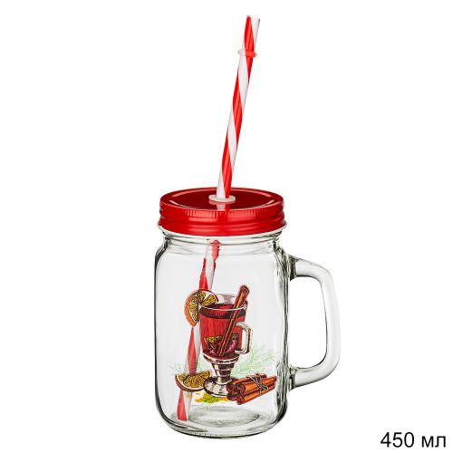 Кружка 450 мл для коктейля / 172-127 /уп 48/ с жестяной крышкой и трубочкой 
