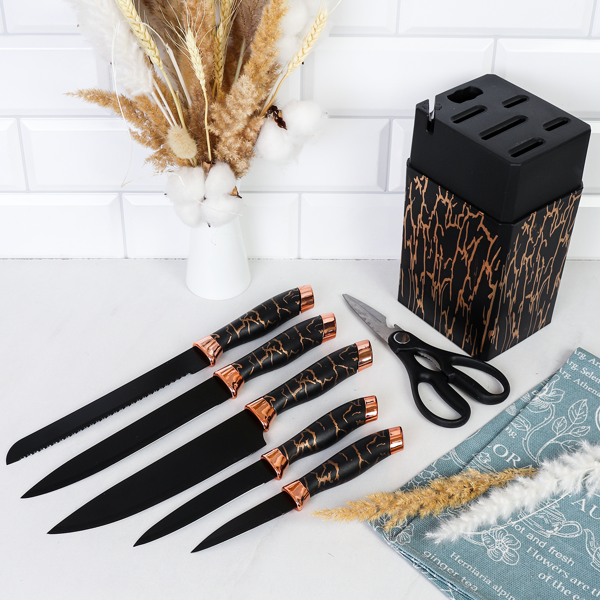 Набор кухонных ножей на подставке 7 предметов / WG-607 /уп 12/