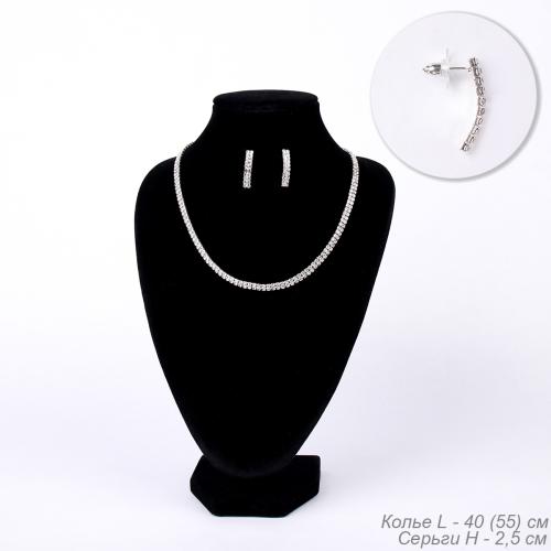Колье со стразами и серьги гвоздики 2,5 см / 1402-6925 /уп 6/серебро