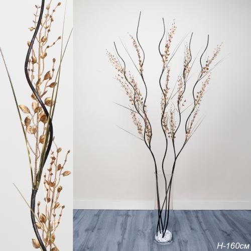 Сухоцвет набор 5 штук 150 см с блестками / 39-29G /уп 120/золото