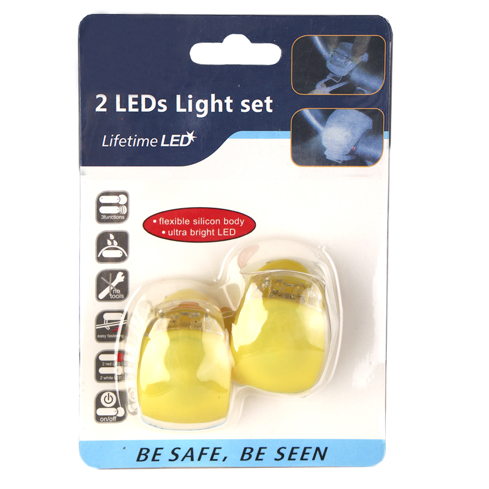 Фонарь LED в силиконовом корпусе на руль велосипеда скутера на шлем питание от батареек желтый набор из 2 штук в блистере /689376/    
