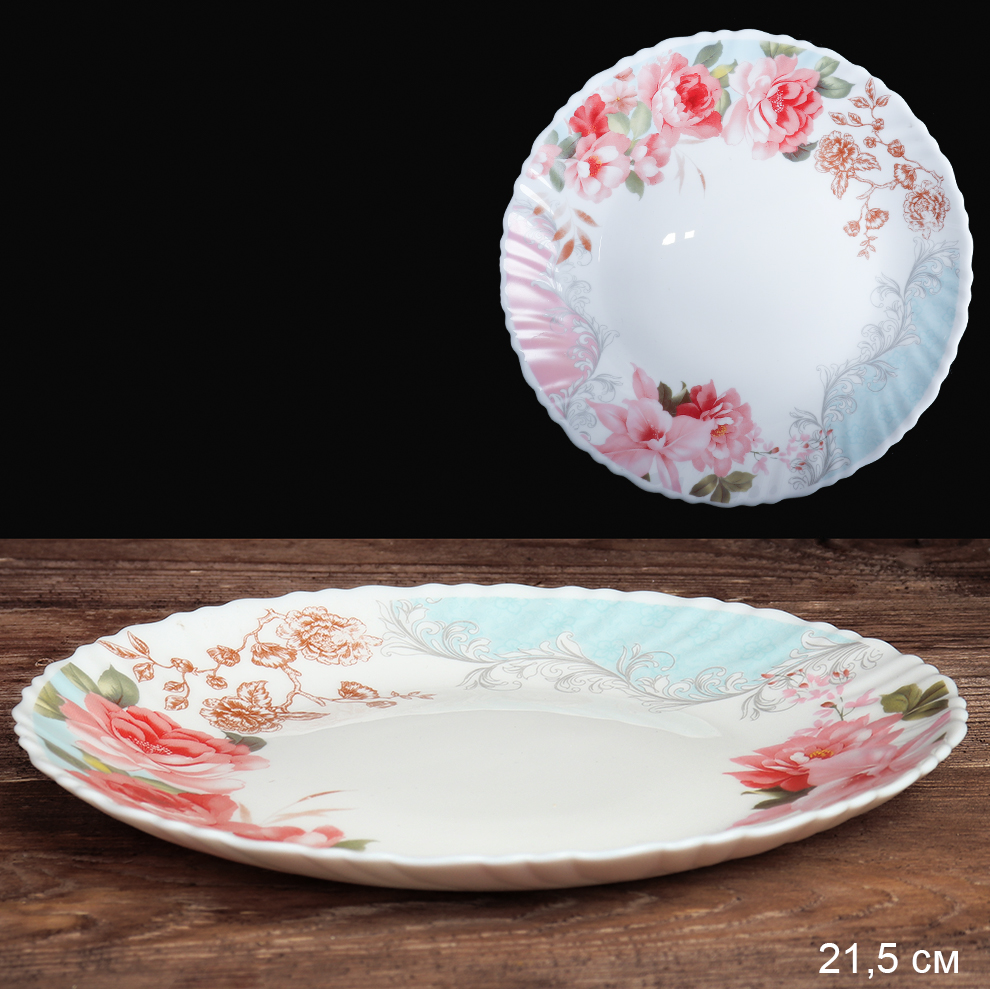 Тарелка 215 мм / LHP-85 (6801) /уп 48/Розы на голубом