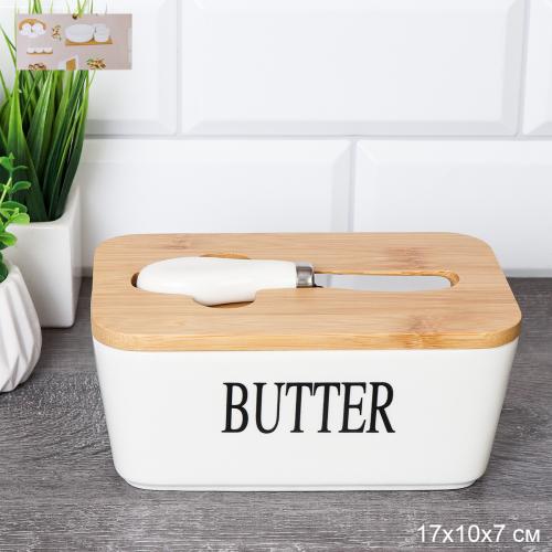 Масленка и нож 17х10 см / MN3920 /уп 36/ на деревянной подставке