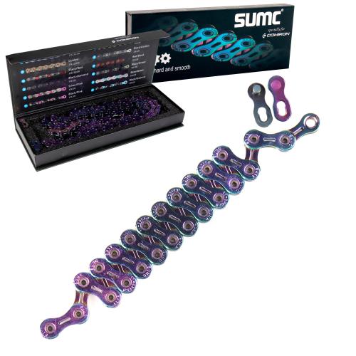 Велосипедная цепь SUMC SX11SL, 11 speed, 1/2"x11/128", 116 звеньев, ГОСТ 30442-97 ISO 9633, RAINBOW /уп 25/