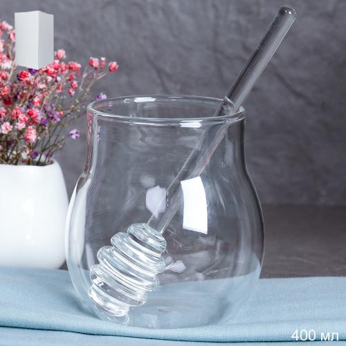 Банка для меда с ложкой 400 мл / WC149230110-1 /Б/К