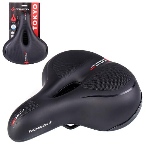 Седло велосипедное комфортное COMIRON TOKYO C012 265x220, Технологии: ED, MEMORY FOAM, Верх: PU с пресс. принтом, Цвет: Чёрный+Красный/ АКЦИЯ /уп 20/