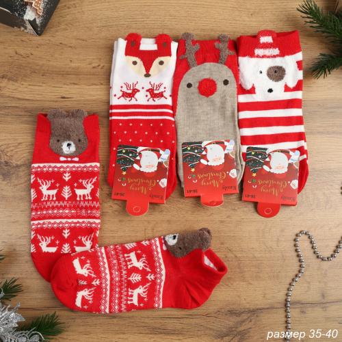 Носки р. 35-40 Новый год короткие / L819 / уп 10/1200/ ОДНА ПАРА/ МАРКА