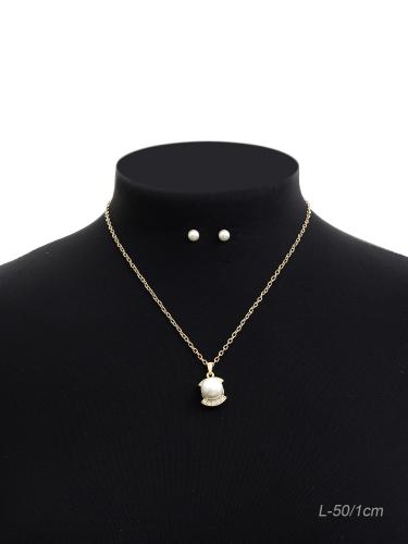 Подвеска на цепочке 50 см и серьги гвоздики / 700-5 /уп 12/жемчуг