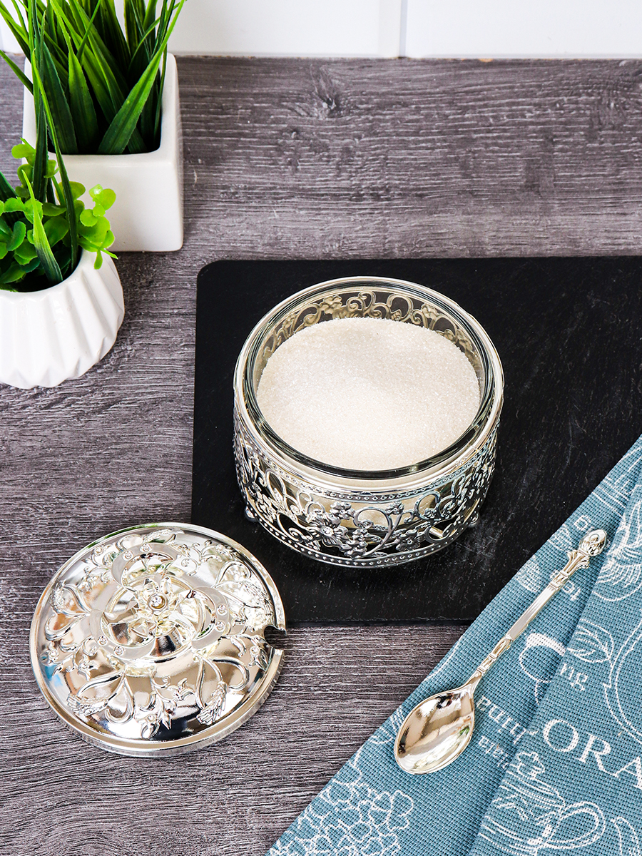 Сахарница с ложкой / 996-8-SILVER /уп 96/