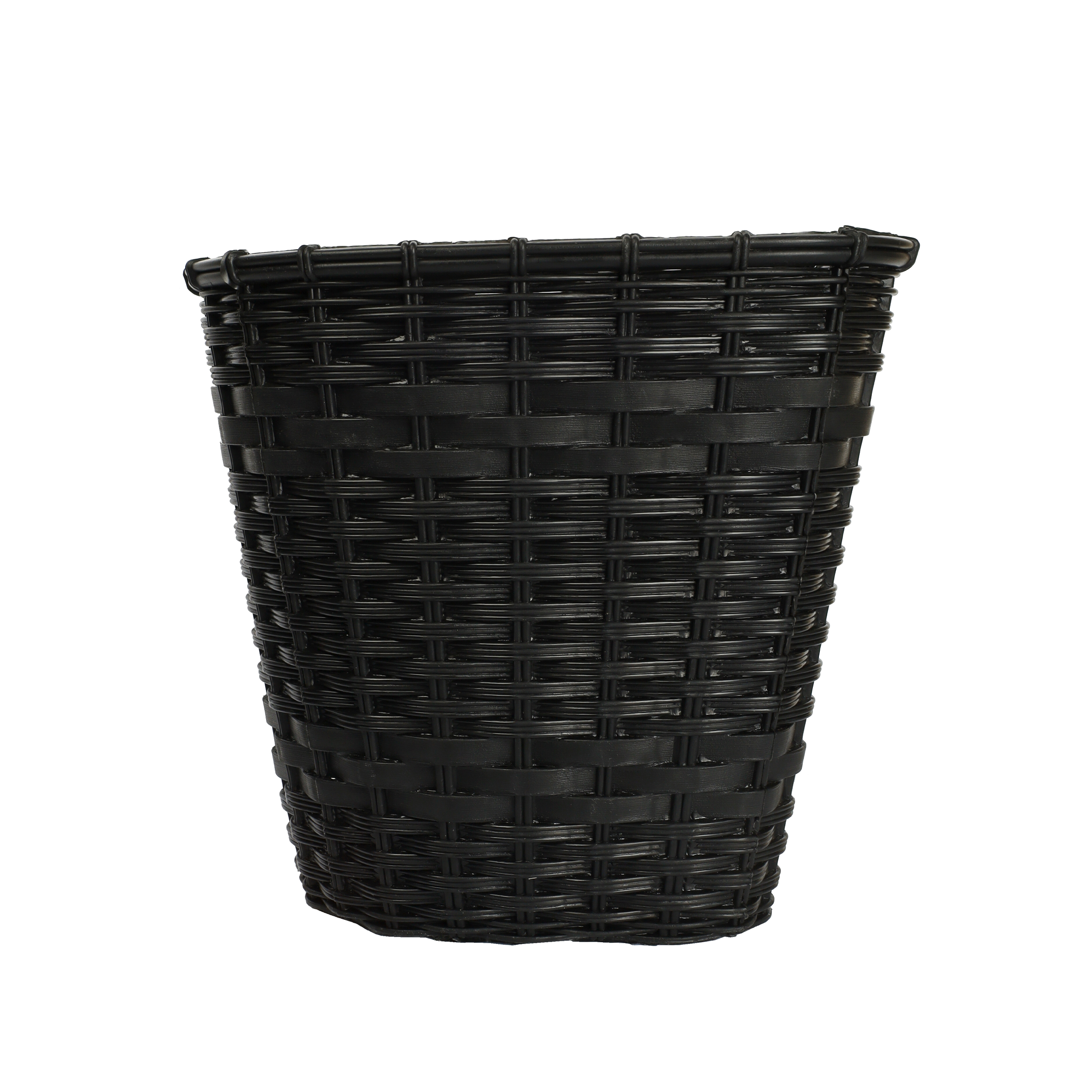 Корзина для велосипеда пластик/ плетеная черная с креплением на переднее колесо под резьбовую вилку 2 кронштейна на рулевую колонку / QY-CRCL-07/уп 30