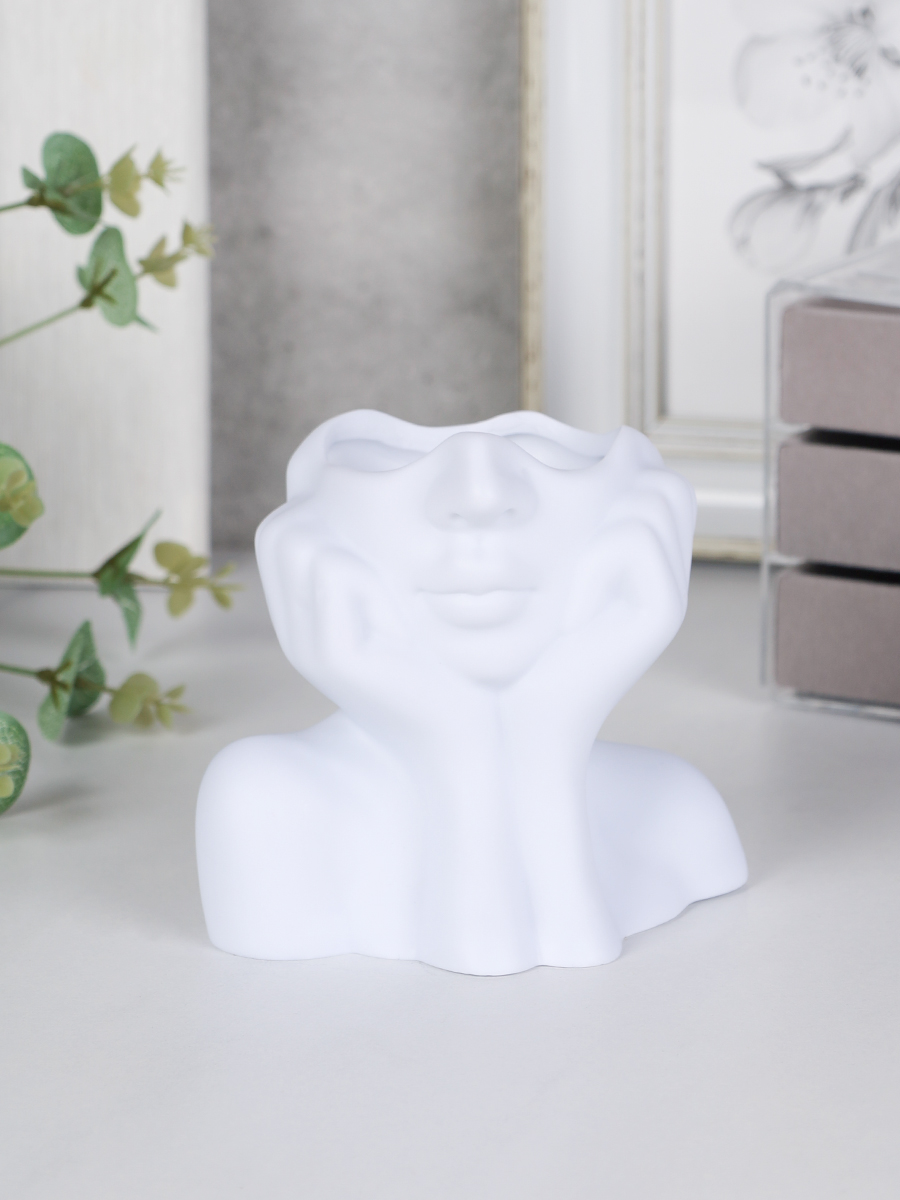 Статуэтка кашпо Лицо 11х13х8 см / NTJ001 /уп 150/белая