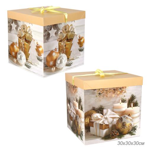 Коробка подарочная 30x30x30 см складная / 125-L /уп 12/180//Новый год