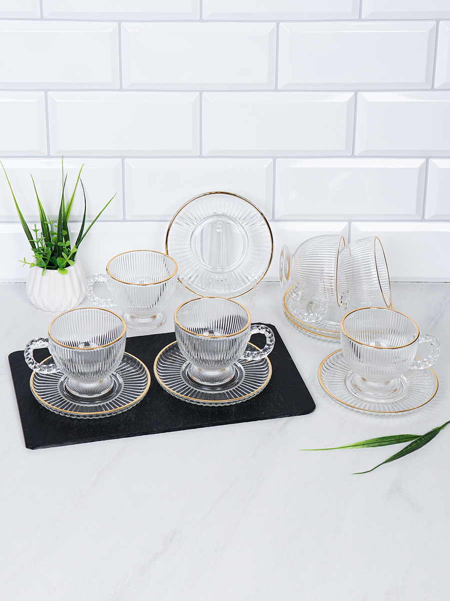 Чайный набор 12 предметов 180 мл Вертикаль с золотом / 9029 /уп 12/ подарочная коробка
