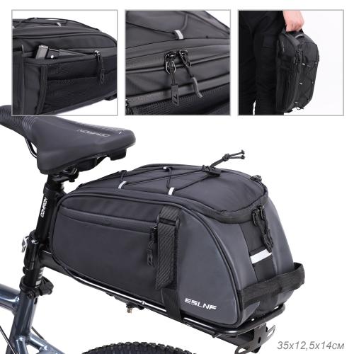 Сумка велосипедная на багажник ESLNF, основные отсеки на молнии, крепление velcro, боковые отсеки на молнии и с сеткой. Размер 12.5*35*14см. /уп 40/