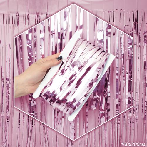 Дождь занавес 100x200 см светло розовый / NGA-19 /уп 10/300/для фотозоны на клейкой ленте