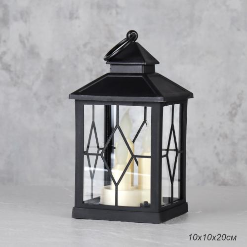 Светильник фонарь настольный 20 см черный три свечи / W672-19 /уп 48/от батареек