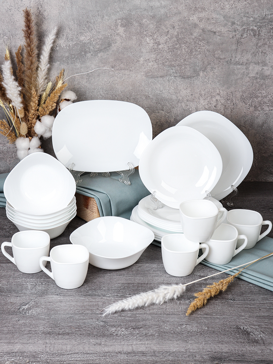 Столовый набор 26 предметов квадратный с блюдом и кружками Смол GRAY-SQ14/8657595(БЕЛЫЙ)