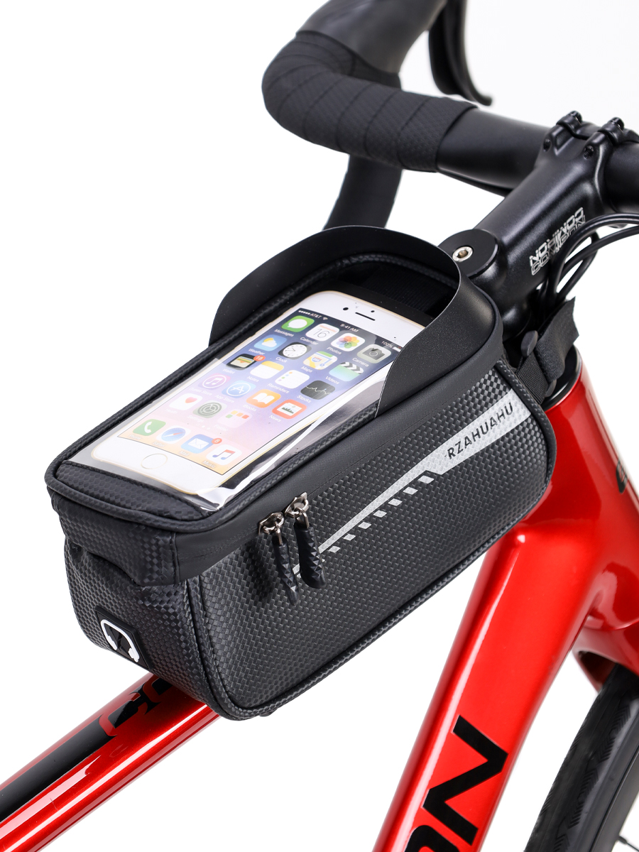 Сумка велосипедная на раму RZAHUAHU, с отделением для смартфона, основной отсек на молнии, водонепроницаемый. Размер 21*10*10см. /уп 50/