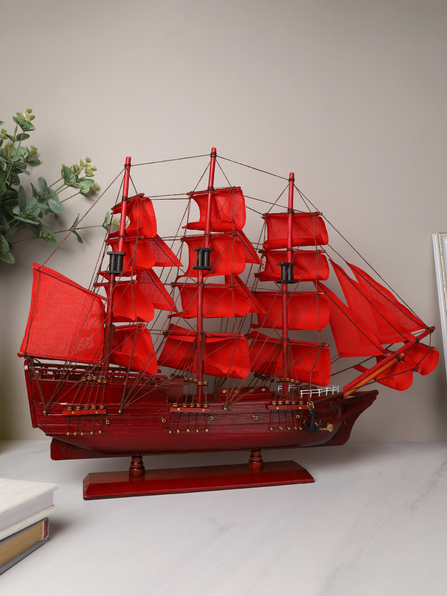 Макет парусного корабля 60х52 см / A26658-60 /уп 4/красный парус