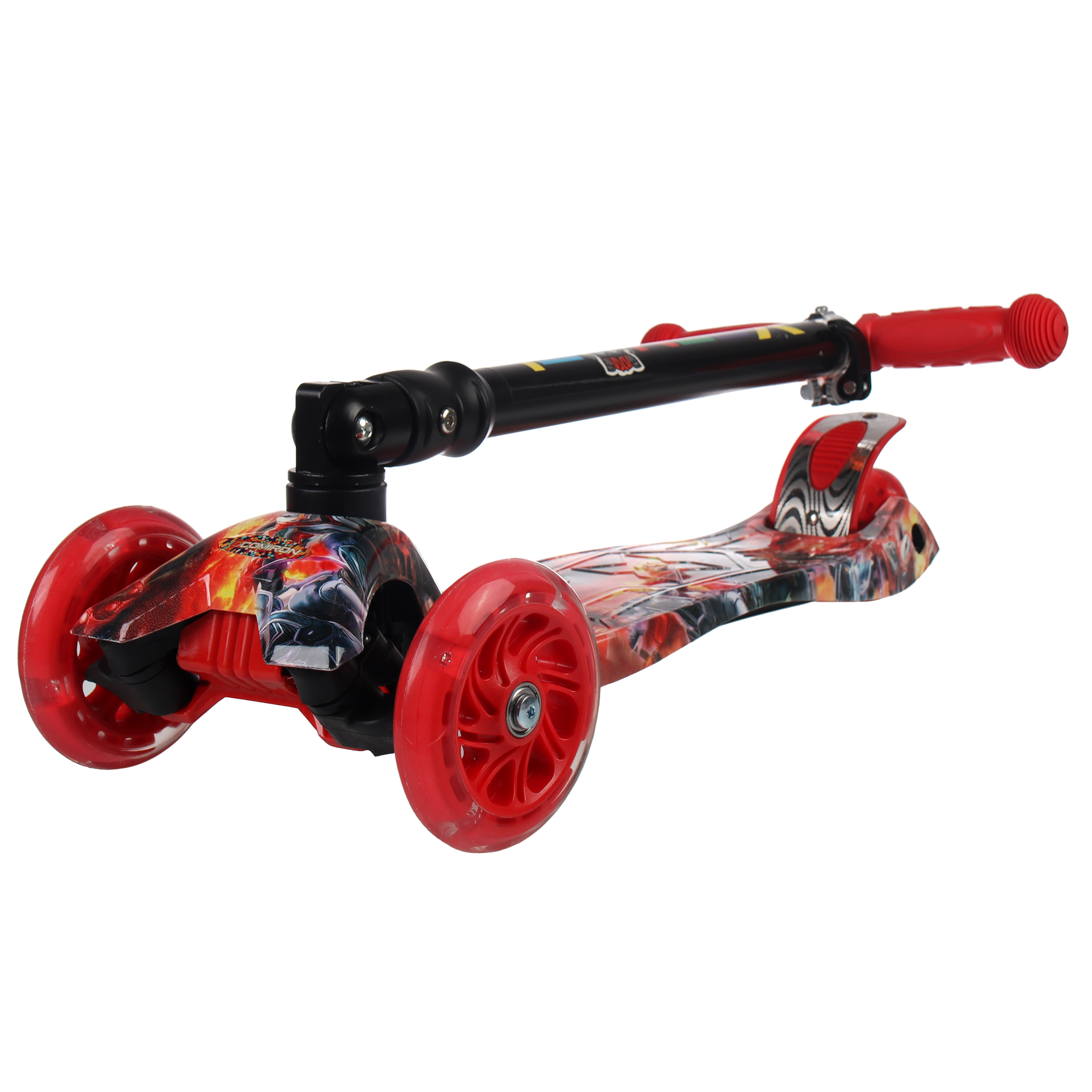 Самокат 3-х колесный складная ручка GT4108E-P46 пламя БК/уп 10/ светятся колеса