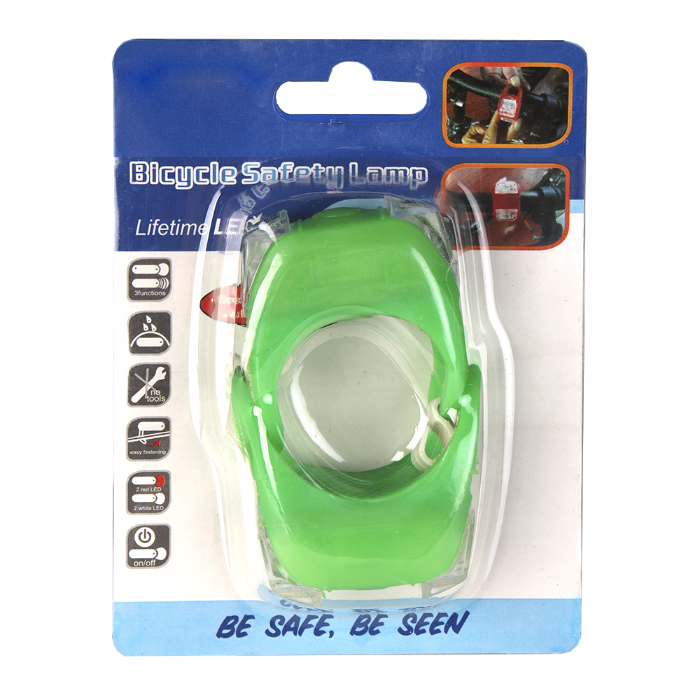 Фонарь двойной LED2 в силиконовом корпусе на руль велосипеда скутера на шлем питание от батареек зелёный набор из 2 штук в блистере /689381/