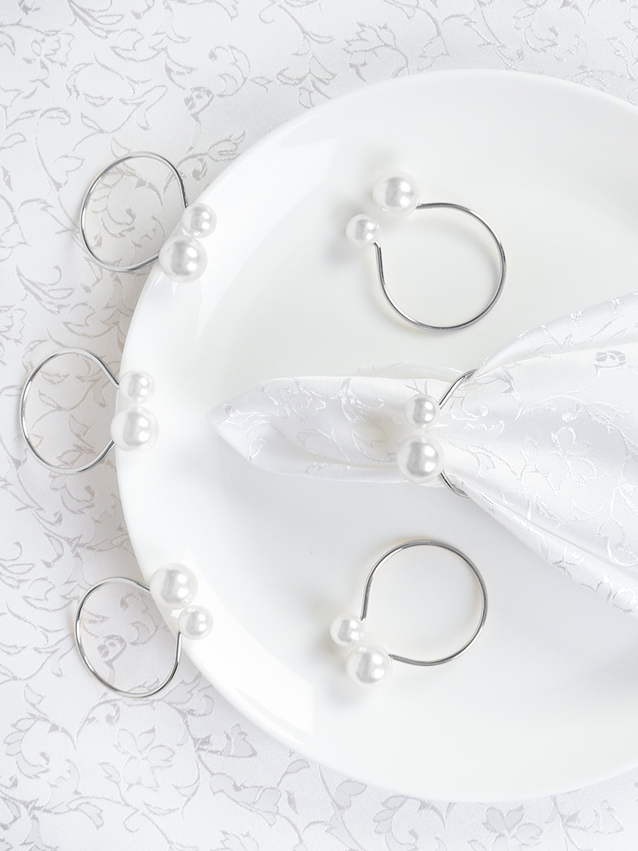 Кольца для салфеток 6 штук Бусины Серебро / JG03-3 /уп 200/ 8 марта/ подарок для женщины