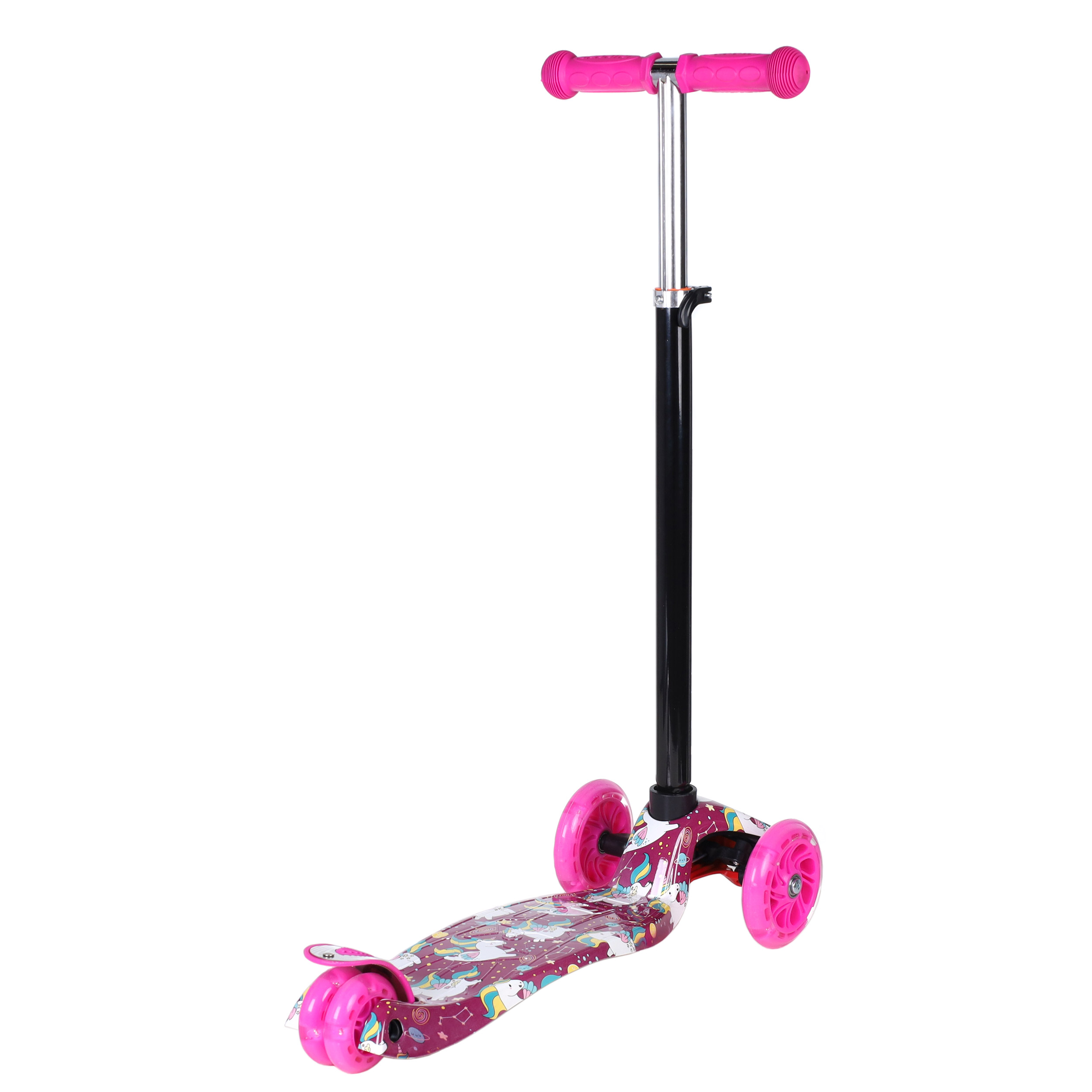 Самокат трехколесный для детей от 3-х лет Yeenot GT4108P55, нагрузка до 50кг, вес 2.3кг, светящиеся колёса PU116мм, цвет малиновый UNICORN БК/уп10