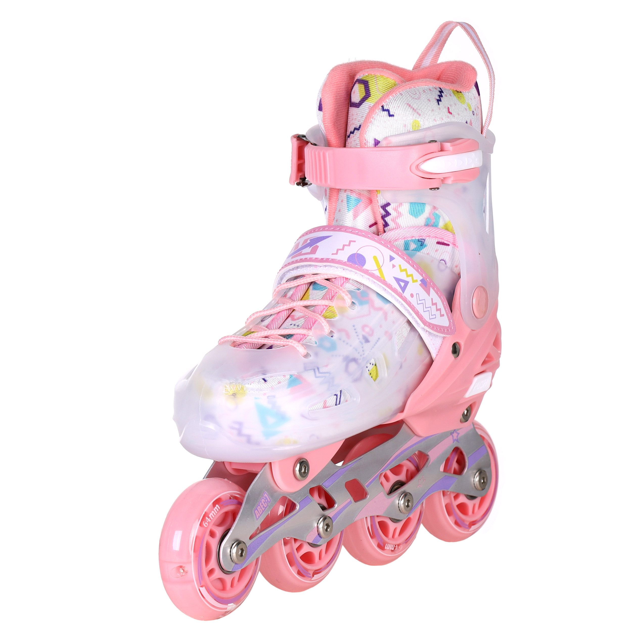 Роликовые коньки COMIRON прозрачный ботинок / 199-1 S /уп 6/ (31-34) розовые