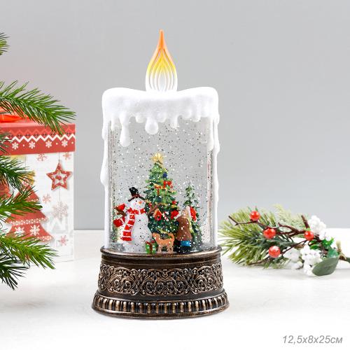 Светильник Новогодний настольный светодиодный 12,5x8x25 см Снеговик у ёлки музыкальный / NG206-65 /уп 12/АКЦИЯ