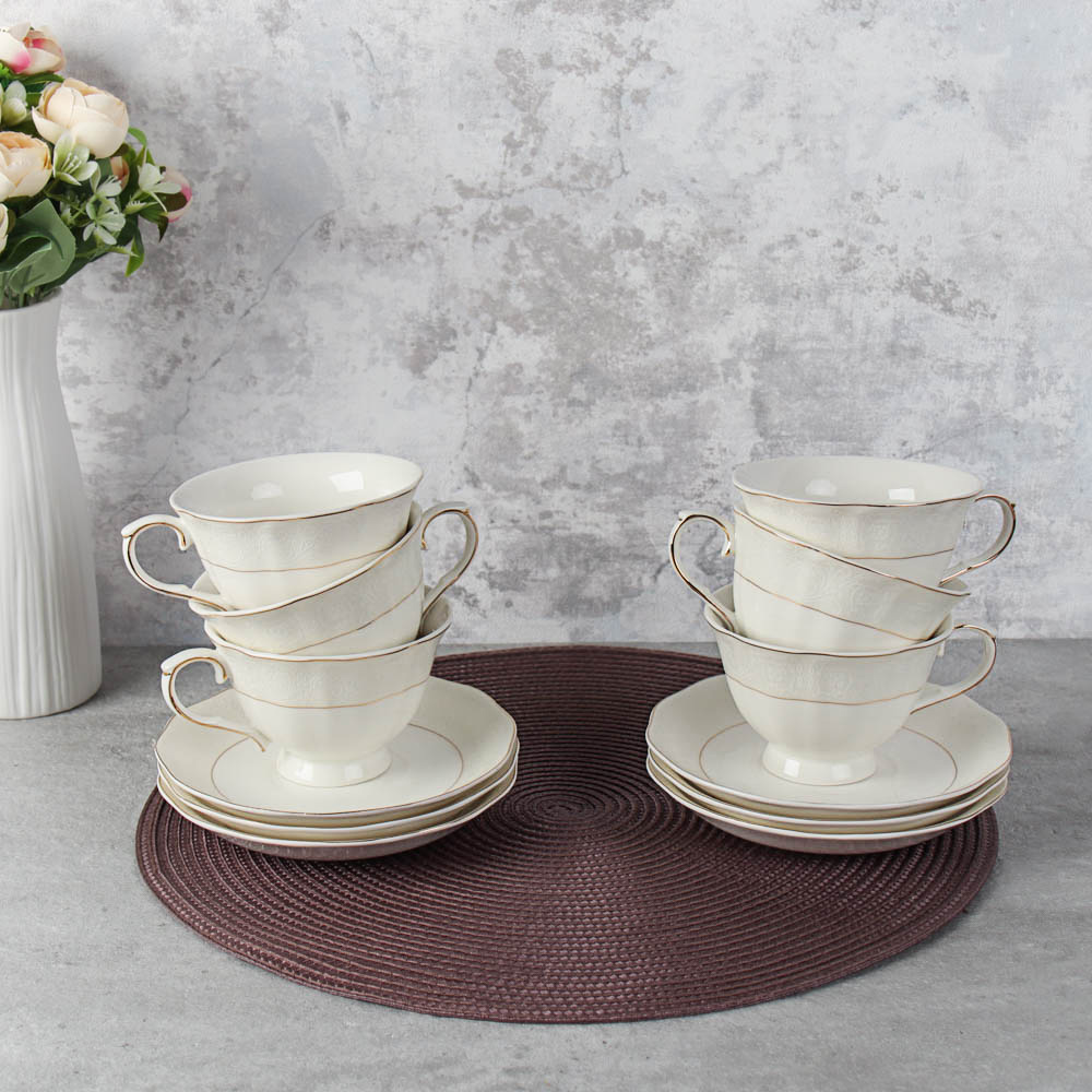 Чайный набор 12 предметов 250 мл на ножке / RS/12-FY21001 /уп 8/ Завитки