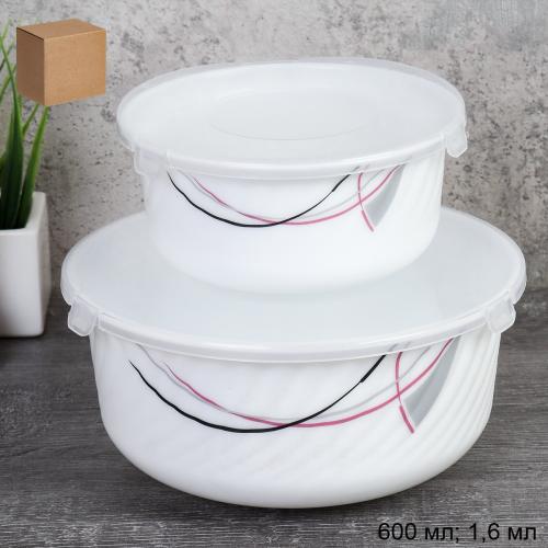 Салатник с крышкой 3 предмета / GRAY-HDW3B (6834) /уп 12/ Абстракция геометрия