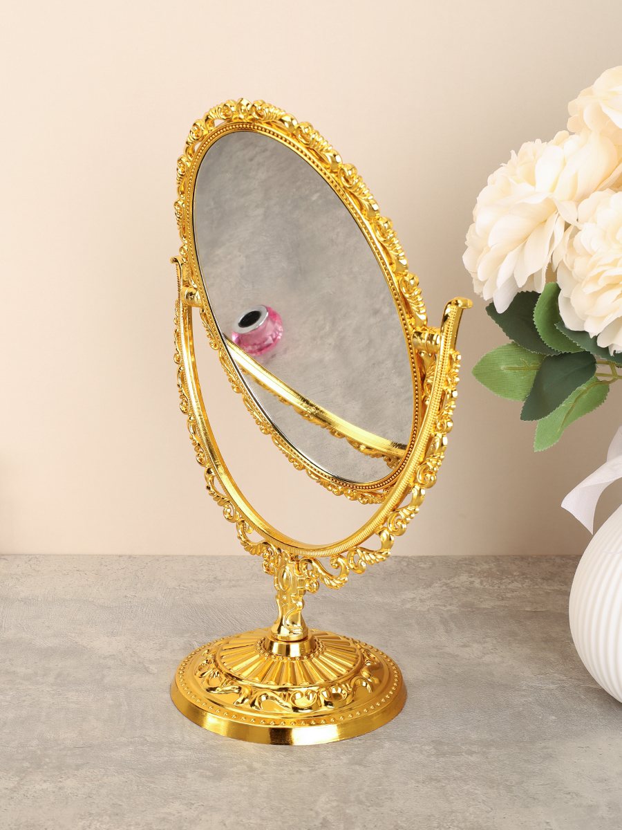 Зеркало настольное ажурное двустороннее 31 см овал / YDW-11 /уп 48/золото