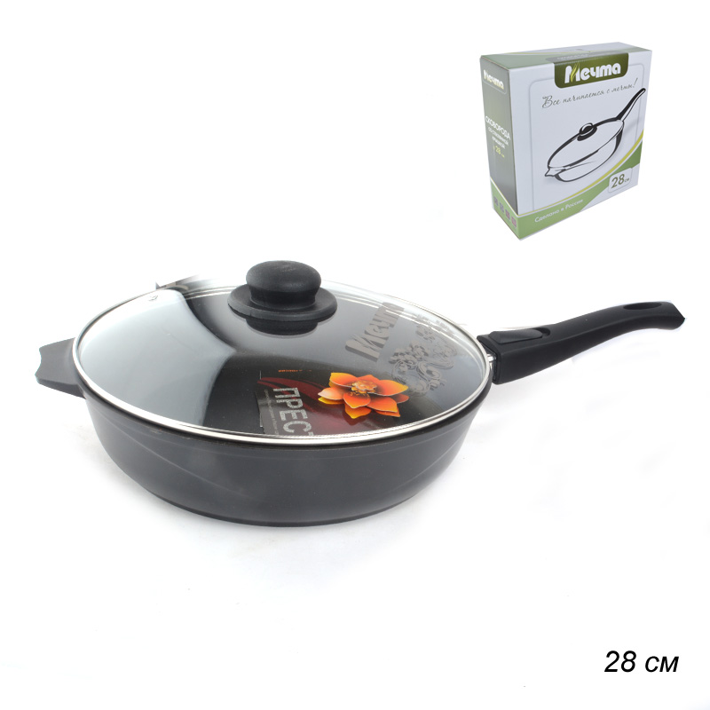 Сковорода 28 см Престиж / С028506 /уп / со съемной ручкой, стеклянной крышкой, 7,5 см