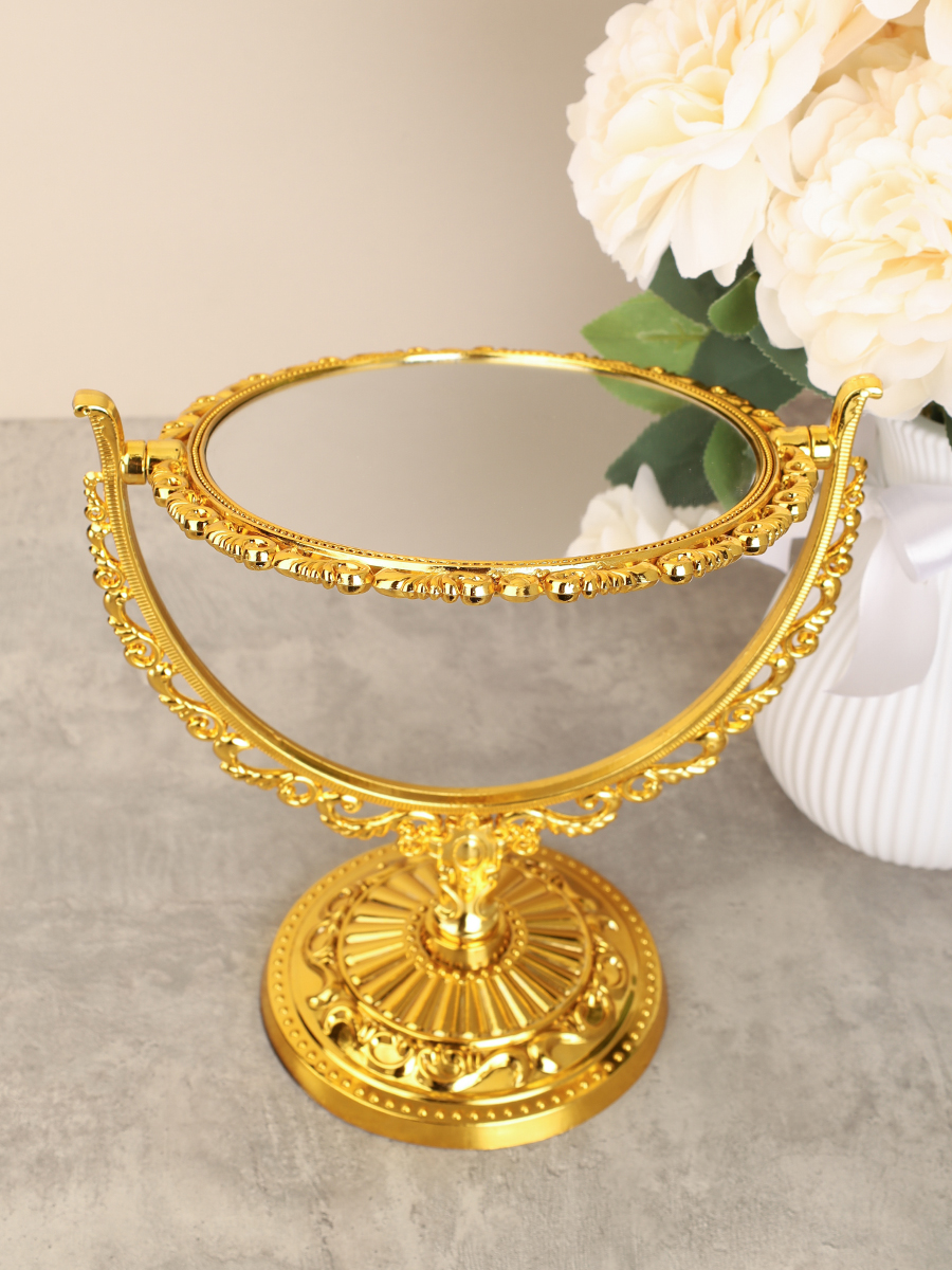 Зеркало настольное ажурное двустороннее 31 см овал / YDW-11 /уп 48/золото