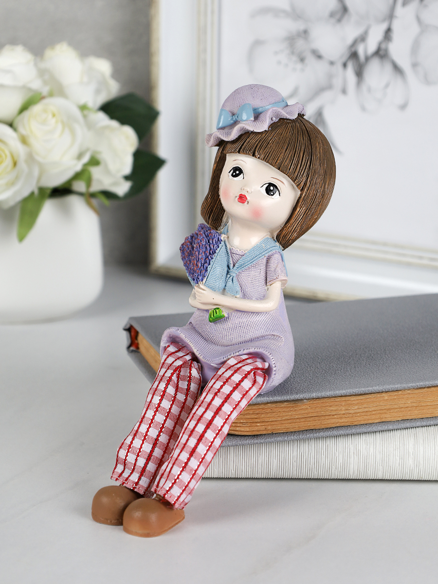 Фигурка Мальчик/Девочка с лавандой висячие ножки 2 штуки набор 22 см / 9935 /уп 60/