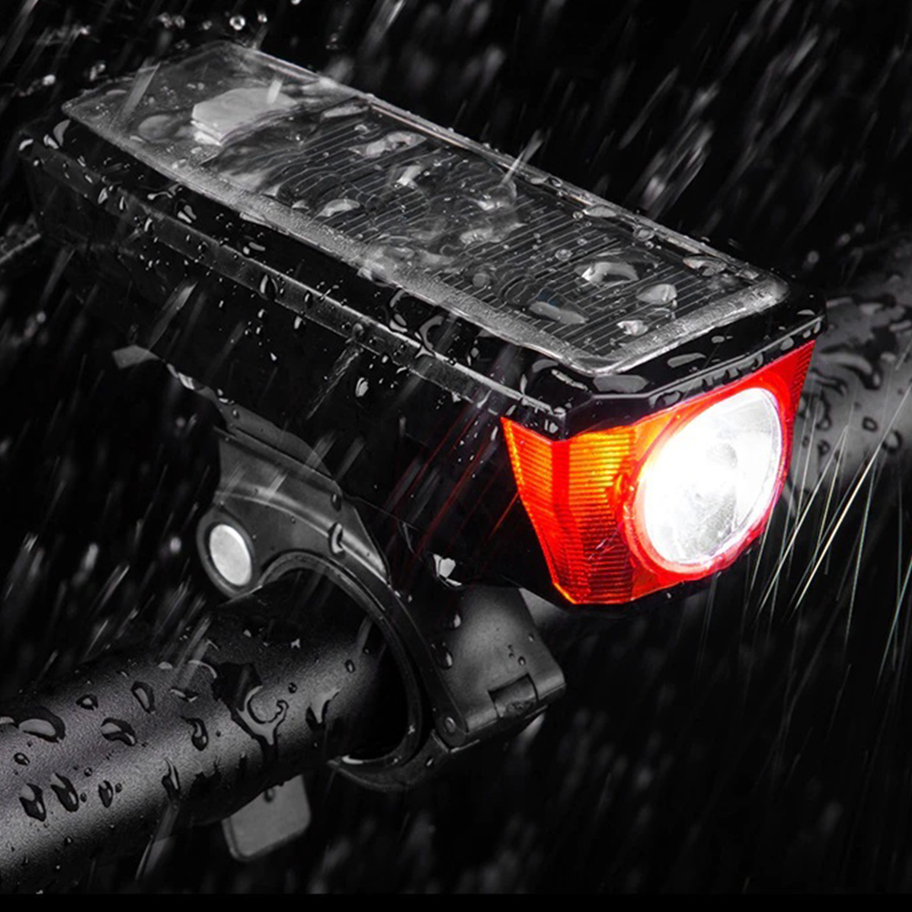 Фонарь передний COMIRON "SUNPOWER", корпус: ABS, свет: T6, 350lm, 2000mAh, 4 режима, USB-micro, солнечная батарея, POWER BANK, сигнал /уп 80/