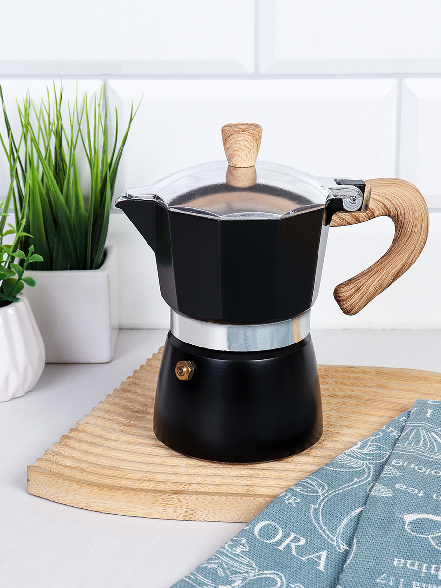 Кофеварка гейзерная 150 мл 3 чашки Черная / VX150-538 /уп 36/