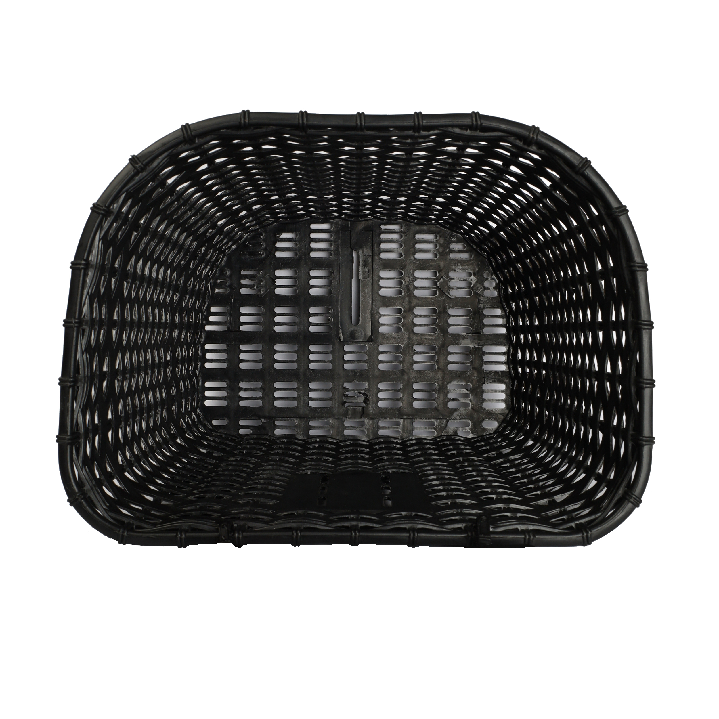 Корзина для велосипеда пластик/ плетеная черная с креплением на переднее колесо под резьбовую вилку 2 кронштейна на рулевую колонку / QY-CRCL-07/уп 30